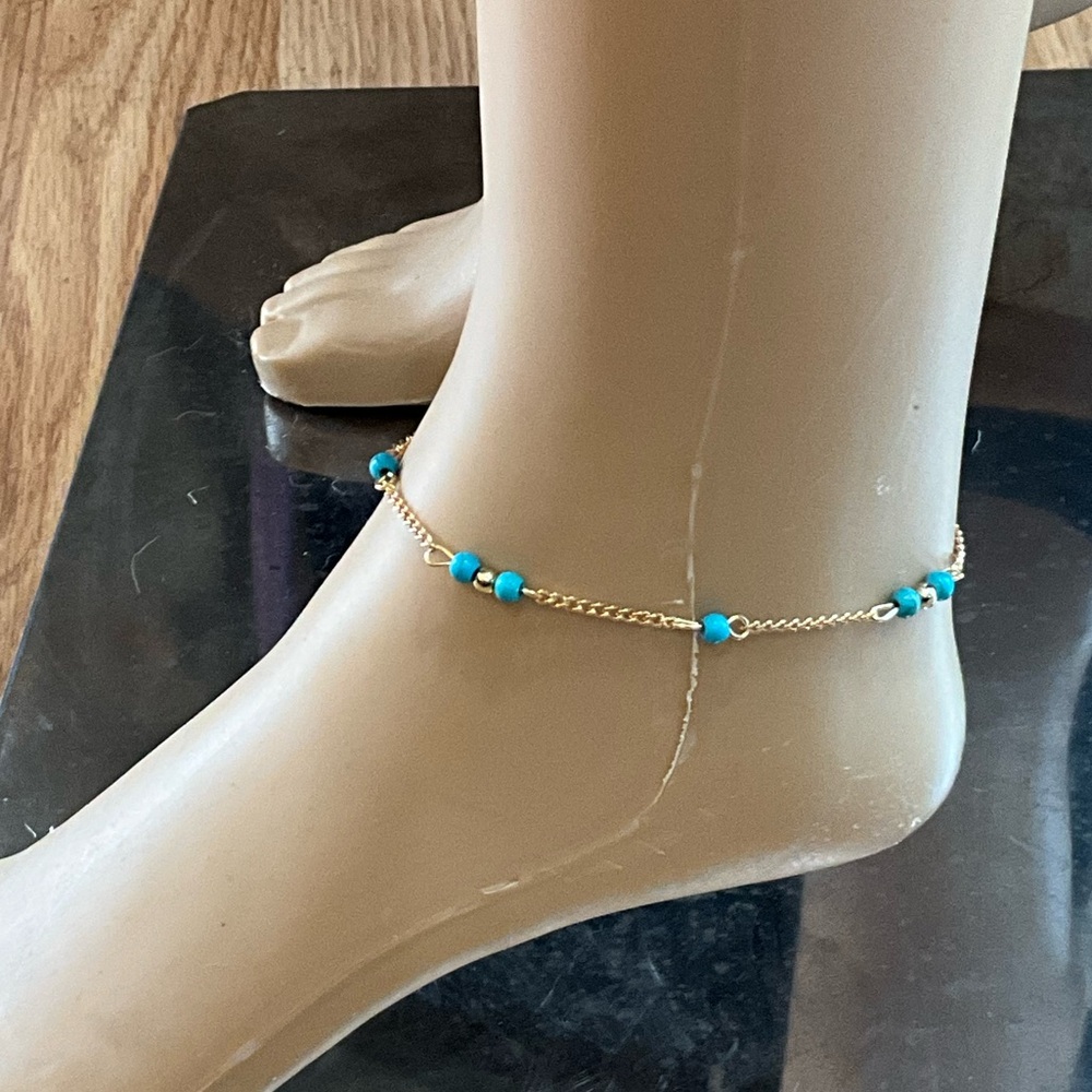Elegant Turquoise Beaded Gold Anklet